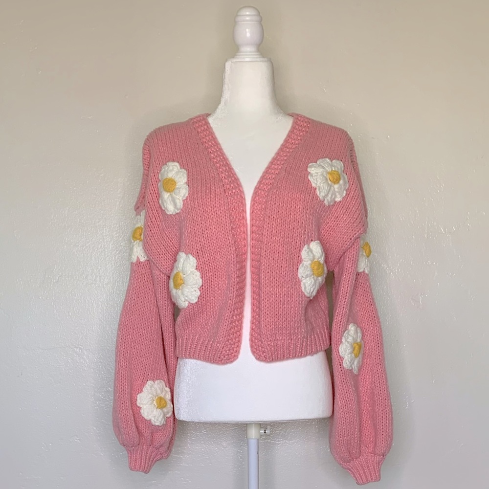 Pink Chunky Flower Sweater